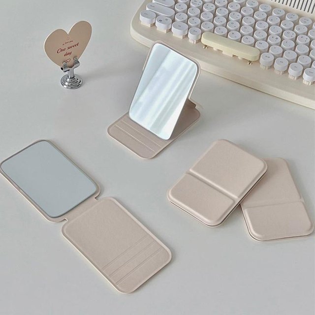 New Makeup Mirror PU Leather Simple Portable Handheld Makeup Lash Mirror Compact Cute Pocket HUAZJ08