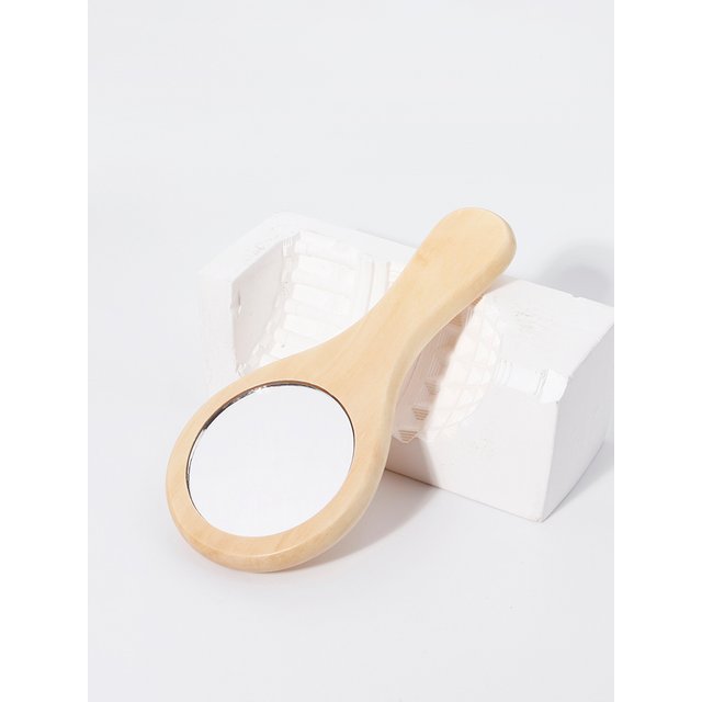 Small Portable Travel Natural Wooden Makeup Mirror Handmade Handle Round Wooden Mirror For Hair Accessories