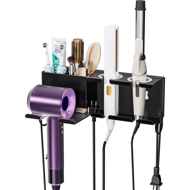 Wall Mounted Hair Dryer Holder Stand Space-Saving Blow BlowerStraightener Organizer Cradle for Bathroom Storage