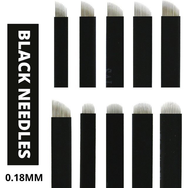 100Pcs Black 9 12 14 16 21 Pin 18 U Shape Tattoo Blade Needles 0.18mm Permanent Makeup Eyebrow For 3D Microblading Manual Pen