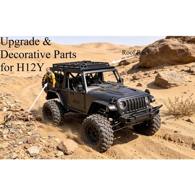 For MJX H12Y Hollow Out Body Cab Side Guards Roof Luggage Rack Rear Bumper 1/12 RC Crawler Cosmetic Exterior Upgrade Parts