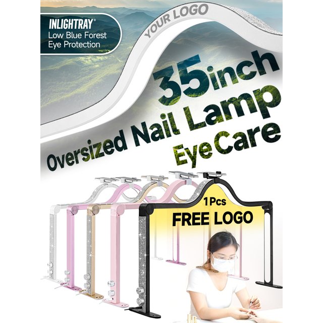 Free LOGO 48W Knob 35inch Nail Lamp Beauty Salon Eyelash Extension Desk Fill Light Makeup Foldable Nail Lamp LED Half Moon Light