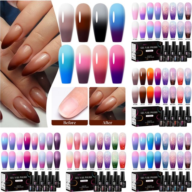 8pcs Thermal Gel Nail Polish Set 3 Layers Temperature Changing UV Gel Semi Permanent Soak Off Varnish Manicure DIY Nail Supplies