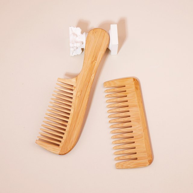 2pcs Natural Bamboo Wooden Hair Comb Set Anti-Static for women Round Wide Tooth Wood Comb Hair Brush Women