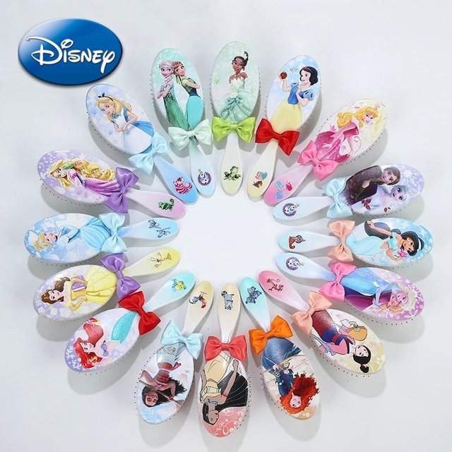 Disney Princess Air Cushion Massage Combs Cartoon Frozen Elsa Ariel Kawaii Bow Hair Brush Hairdressing Tool Children Girls Gifts