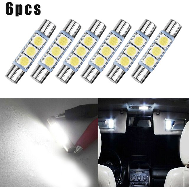 6pcs Xenon White LED Bulbs 3SMD LED Bulb Sun Visor Makeup Mirror Fuse Light F30-WHP 6614F 6615F 6614 27/28/29/30/31mm