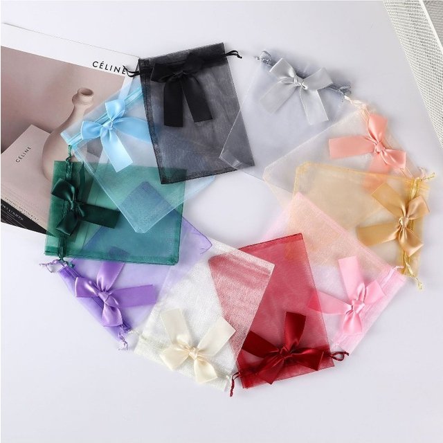 50pcs/Lot Bowknot Organza Gift Bag Multicolor Drawstring Christmas Wedding Candy Gift Bag Cosmetics Perfume Exquisite Packaging