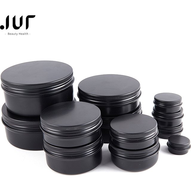 15-250ml Black Aluminum Cans Round Tin Box with Lid Metal Pill Cans Cream Ointment Jars Storage Container for Balm Wax Cosmetics
