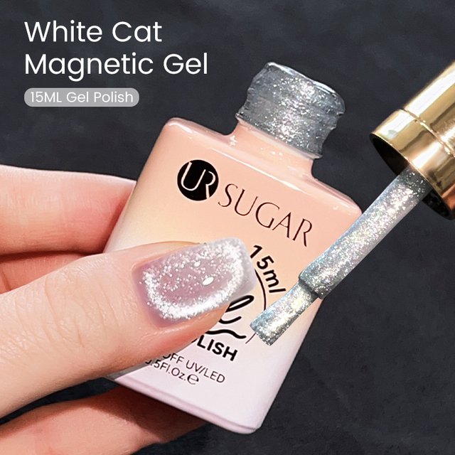 UR SUGAR Silver White Cat Magnetic Gel Sparkling Reflective Magnet Gel Nail Polish Semi-permanent Enamels Soak Off Jelly Gel