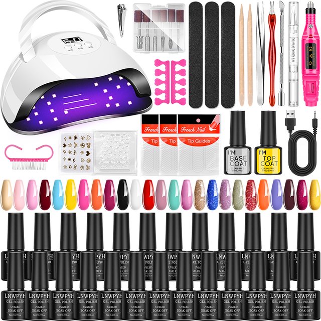 LNWPYH Gel-Nagellack-Set, Maniküre-Werkzeugset mit professionellem USB-Elektro-Nagelbohrer, Nagelfeile und UV-LED-Nageltrockner.