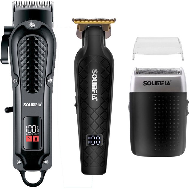 Kit de toilettage SOLIMPIA 3 pièces pour hommes, tondeuse, rasoir, outils de coupe de précision pour une coupe soignée et nette, utilisable à sec et sous l'eau