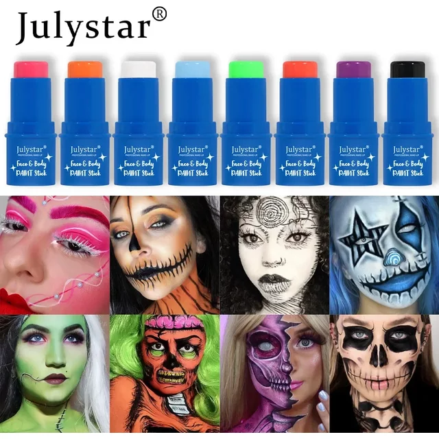 Halloween Face Body Painting Stick Cream Waterproof UV Light Neon Green Purple Pink Black White Paint Party Art Makeup