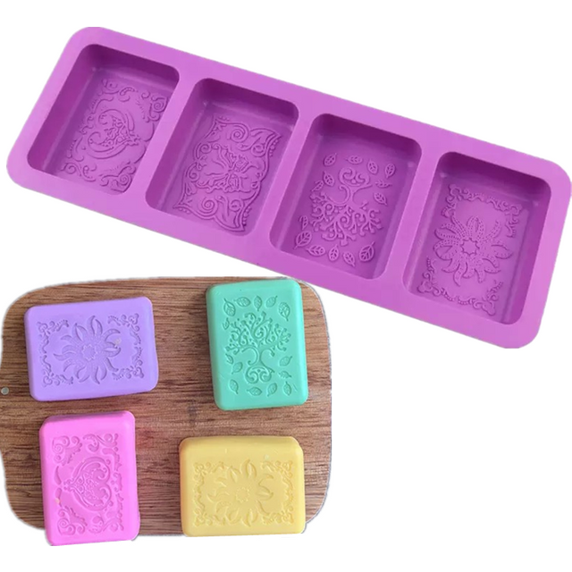 Silicone Soap Molds Rectangle Soap Making Mold 3D Flower Pattern Silicone Molds for Handmade Soap, Bath Bombs, Candy Chocolate