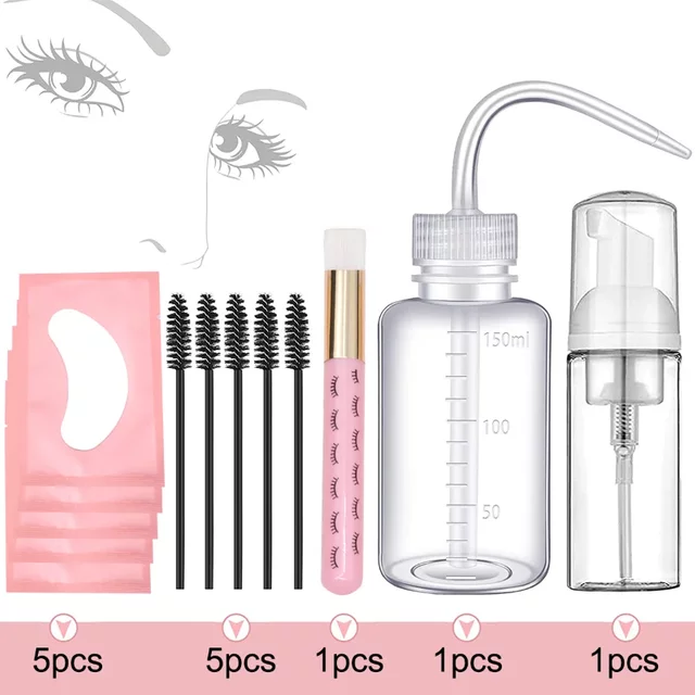 13Pcs 5-in-1 Eyelash Washing Kit with Mascara Wand Eyebrow Brush Eye Patches Shampoo Soap Foam for Eyelash Extension Cleaning Se