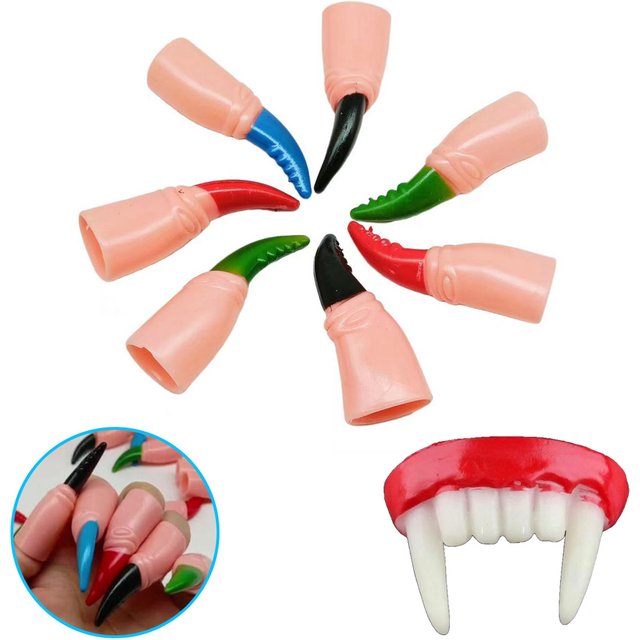 Halloween Party Witch Finger Nail Claws False Tooth Denture Props Witch Ghost Halloween Decor Makeup Cosplay Costume Accessories