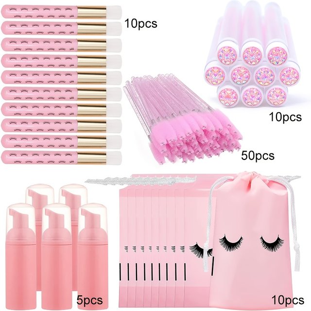 83PCS Lash Shampoo Brush Set - Foam Pump Bottles, Soft Wands & Care Bags, Complete Eyelash Cleaning Kit with Storage Case