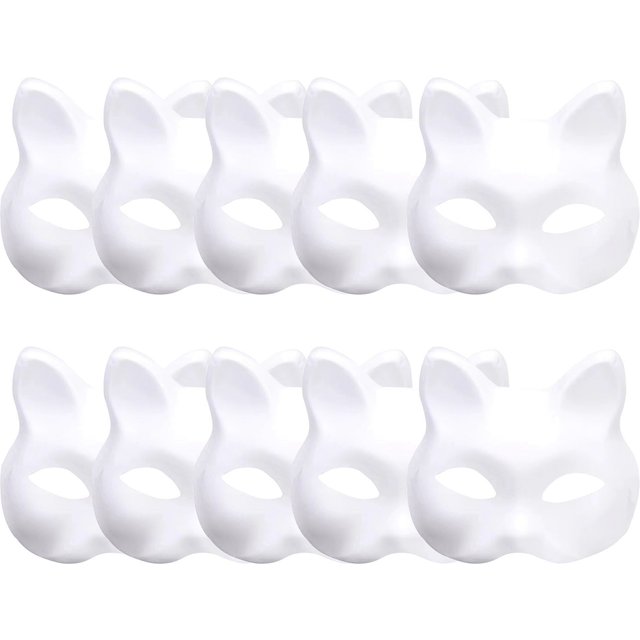 5/10pcs Paper Blank White Mask Halloween Cosplay Cat Fox DIY Paintable Half Face Mask Animal Costume Party Decorate Craft Prop
