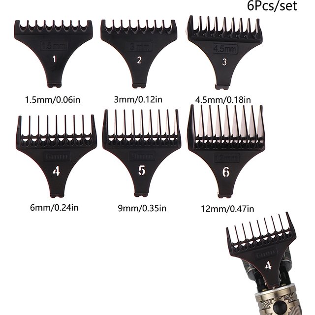 6Pcs/set T9 Professional Hair Trimmer Limit Comb 1.5/3/4.5/6/9/12mm Universal Guards Hairdresser Hair Cutting Guide Barber