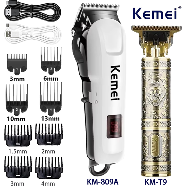 Kemei KM-T9 KM-809A Professional Electric Hair Clipper Cordless Hair Clipper Men's Hair Clipper Electric Shaver Hair Clipper Kit