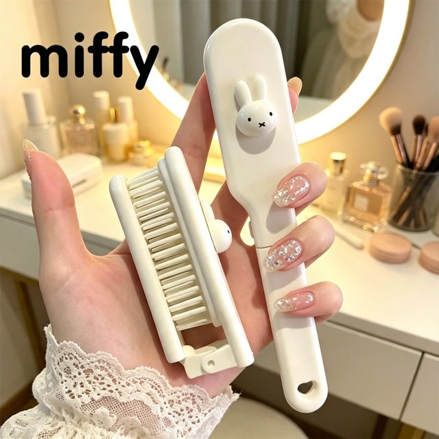 Miffy Foldable Hair Brush Cute Rabbit Portable Anti-static Comb Scalp Massage Detangling Travel Hair Styling Tool for Girls
