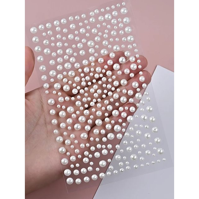 1Sheet White Pearl Eye/Face Gems Tattoos Stickers Pearls Jewels Self-Adhesive Makeup Temporary Tattoo for Party Body Decoration