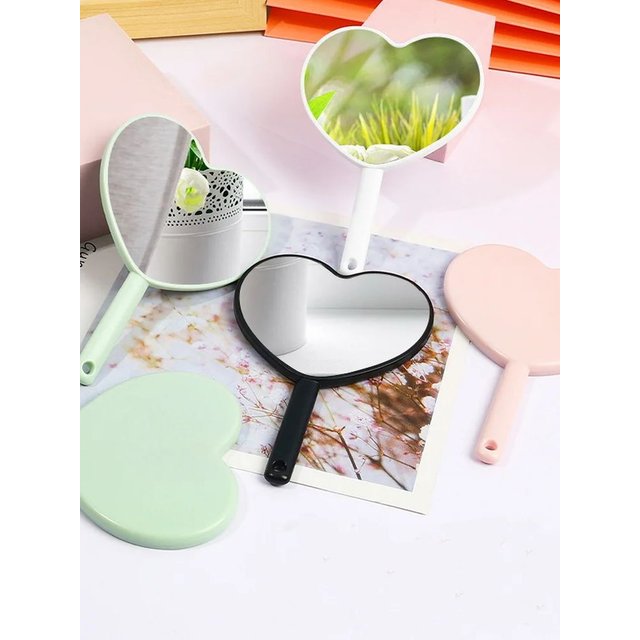 10 Pcs Love Loving Plastic Handheld Mirror, Heat-Shape Handle Portable Makeup Cute Mini Mirror For Girl ,Women ,Wholesale