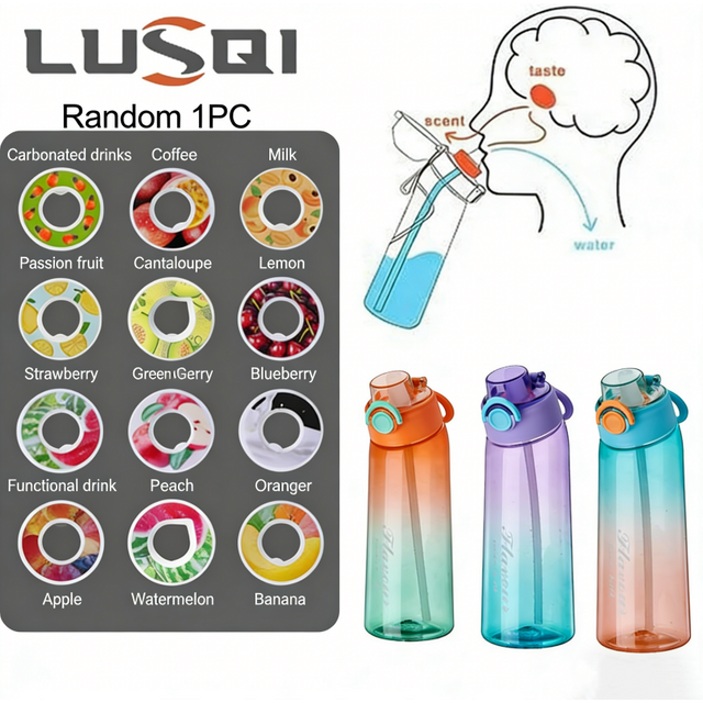 LUSQI bouteille d'eau parfumée aux fruits 0 sucre 0 calories Tritan gobelet dégradé avec dosette de saveur bouteille à boire amusante pour étudiant