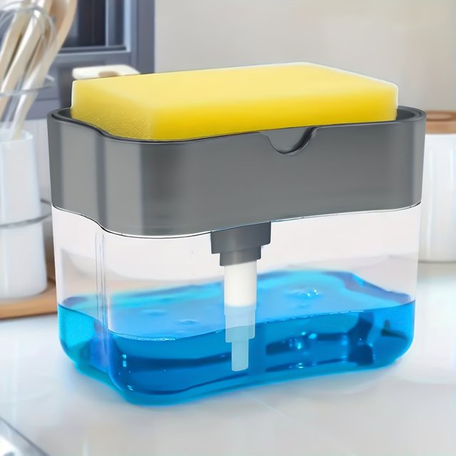 1 Modern Packaging ABS Plastic Dish Soap Dispenser - Space-Themed Solid Color Design - With Sponge Rack - Hand Wash Only - Light