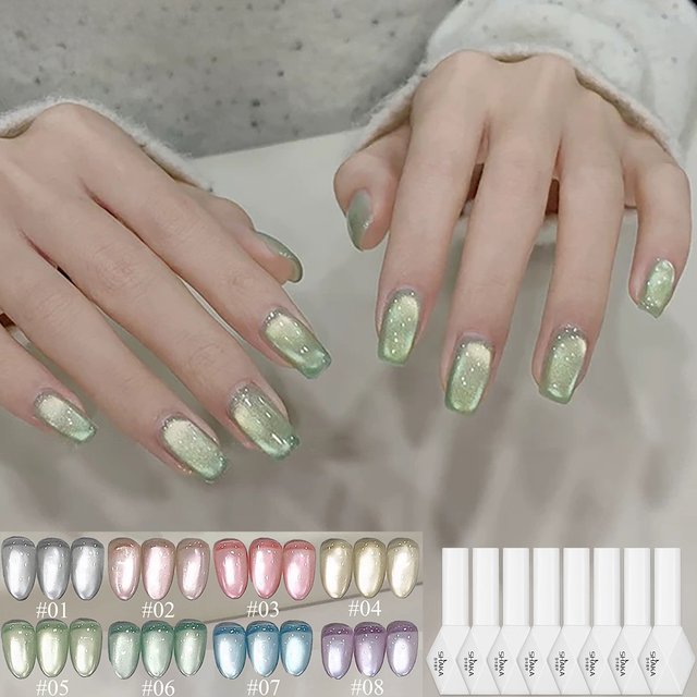1pcs SHAKA Summer Branches And Green Lotus Cat Eye Gel Nail Polish 2025 New High Density Mirror Glass Beads Nail Gel