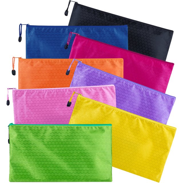 8 Colors Black Grid Pencil Bag Zipper Pouch Bill File Bag Makeup Small Pencil Case Waterproof Office Supplies Travel Accessories