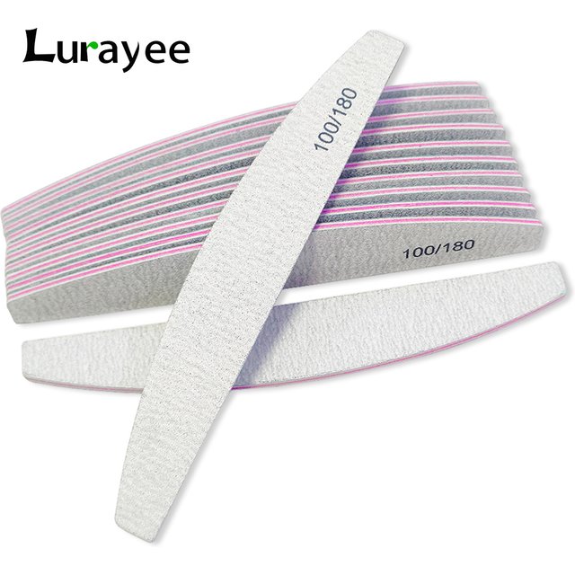 Nail File Buffer 100/180 Grit Half Moon Nail Files Double Side Sandpaper Nail Sanding Grinding Gel Nail Polish Manicure Tool