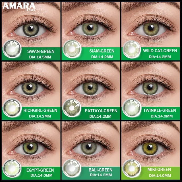 AMARA Natural GREEN Color Contact Lenses for Eyes Soft Colored Lenses GREEN Contact Lens Beauty Makeup Beautiful Pupil Contacts