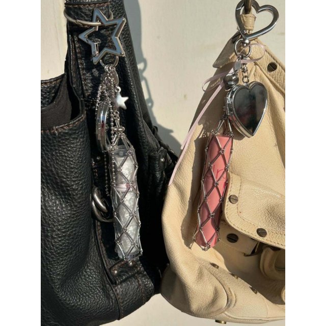 New Portable Lipstick Bag Women Metal Chain Mesh Pouch Stainless Steel Lipstick Holder Case Love Charm Keyrings Accessory