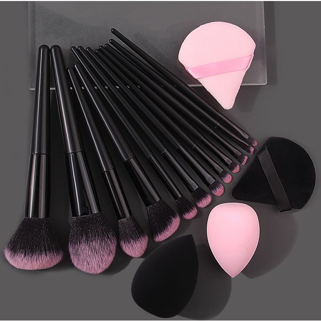 12 High-Quality Soft Makeup Brushes Set +4 Beauty Eggs, Triangular Powder Puff, Super Practical and Portable Beauty Tools