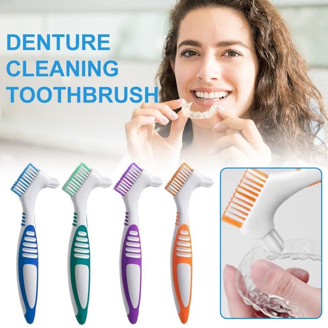 Double Sided Denture Toothbrush Cleaning Brush Denture Brush Invisible Braces Orthodontic Retainer Descaling Brush 1Pc
