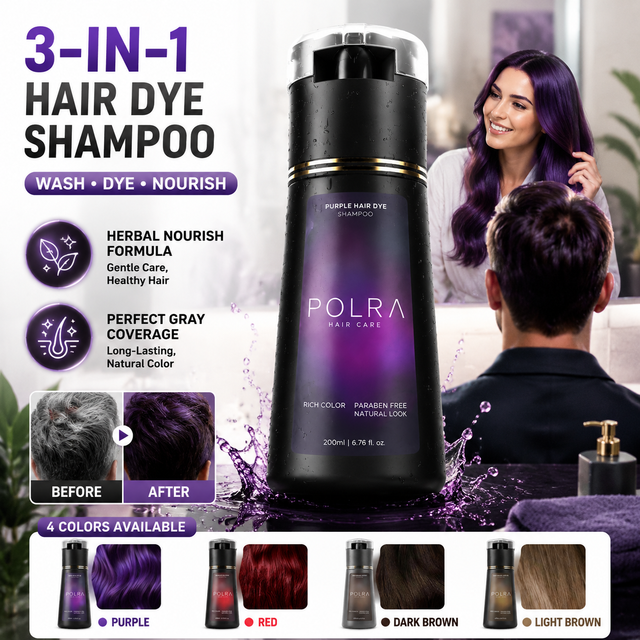 POLRA 3in1 Hair Dye Shampoo 200ml Herbal Gentle Gray Hair Coverage Natural LongLasting Color Wash Dye Nourish Hair Color Shampoo