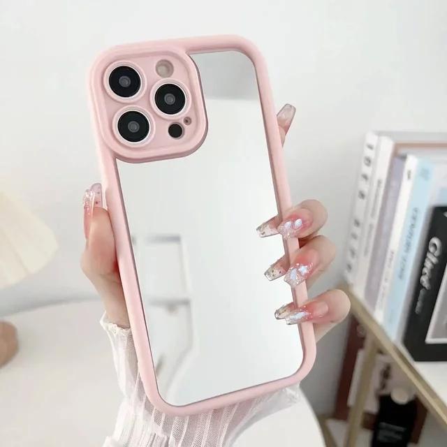 Simple Solid Color Case Compatible for IPhone 16 11 13 15 14 12 Pro Max XR X XS Max 16 8 15 7 Plus SE 2020 Make Up Mirror Cover
