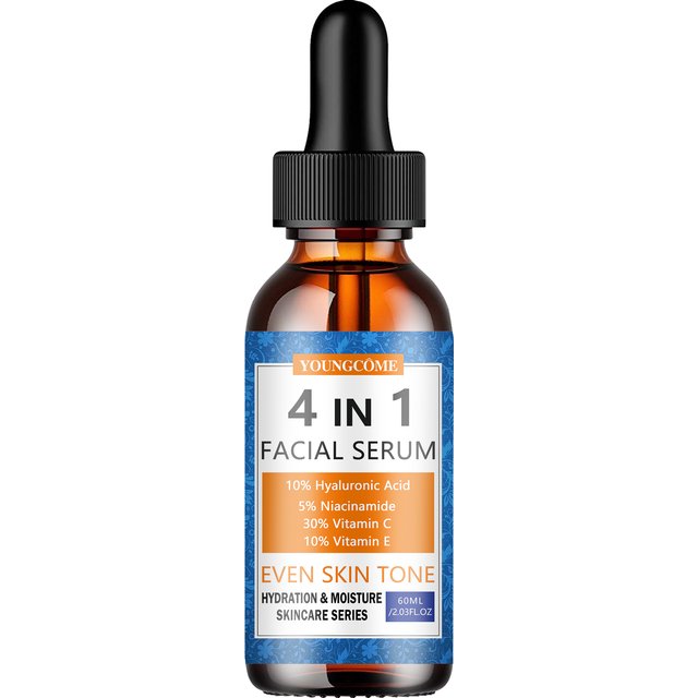Facial Serum 4-in-1 Hydrating Skin Care with Vitamin C, Hyaluronic Acid,Niacinamide&Vitamin E-Daily Moisturizing Serum for Even