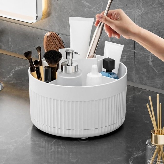 360 Degree Rotating Rotating Makeup Organizer PP Material Waterproof Makeup Brush Holder Easy To Clean 5-Slot Design