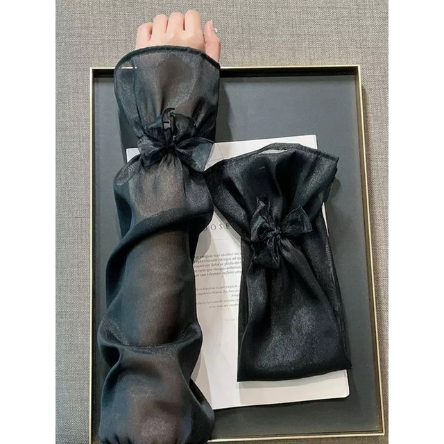 Elegant Plain Pearlescent Yarn Bow Sunscreen Sleeves Ladies Arm Guard Hand Sleeves Loose Horn Sleeves