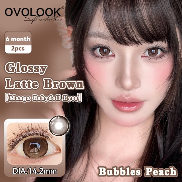 OVOLOOK 2PCS Half Year Bubbles Peach Hydrogel Color Contact Lenses Natural Girl Daily Wear Cosmetic Contact Lens