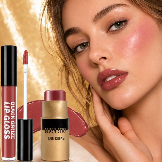 JUJU DREAM Lip Gloss and Blush Stick Set Waterproof Long Lasting Makeup Combo