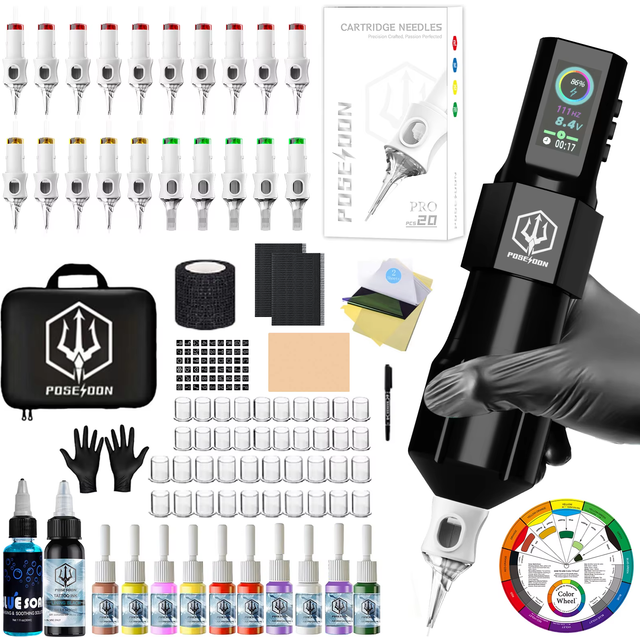 POSEIDON Tattoo Kit Or Tattoo Machnie V6 Tattoo Needle For Permanent Makeup Tattoo Machine Kit Black Wireless Tattoo Pen Kit