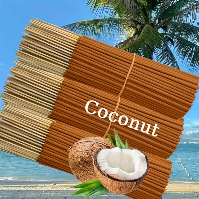 Bâtonnets d'arôme de noix de coco de la série rafraîchissante d'été en bambou, parfum naturel de noix de coco et de vanille longue durée, disponibles en 15/75/105/165 bâtonnets. Ces bâtonnets parfumés