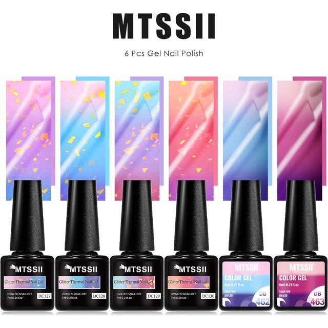 6PCS/SET Pink Colors Thermal Gel Nail Polish 3 Layers Temperature Color Changing Gel Semi Permanent Varnish UV LED Nails Art Gel