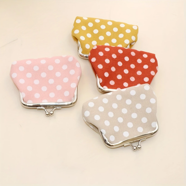 Polka Dot Coin Purse with Lock Closure Multifunctional Women's Wallet Cute Coin Purse, Cosmetic Bag,Lipstick Storage