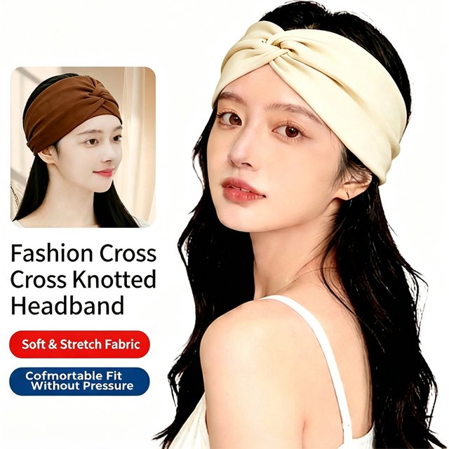 Comfortable No‑pressure Cross Knotted Headband,Breathable Yoga Fitness Wash Face Headband,Soft Travel Makeup Hair Band Hair Wrap
