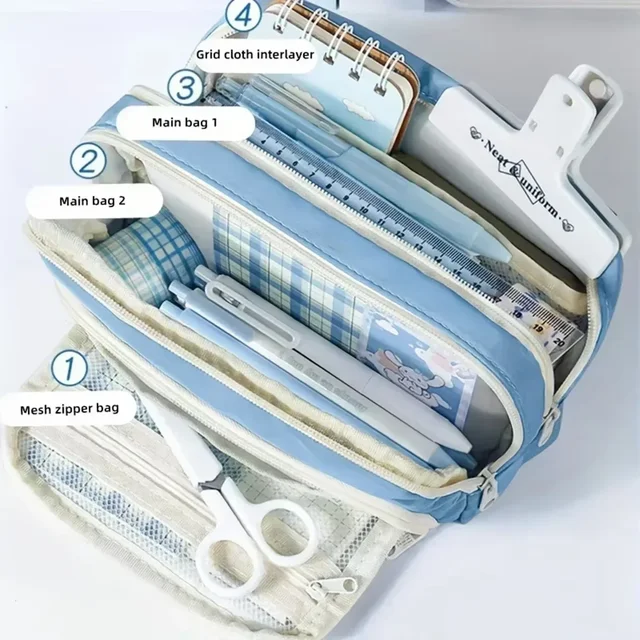 Multi-Compartment Large-Capacity Stationery Box, Pencil Case, Multi-Functional Makeup Storage Bag