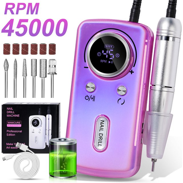 45000RPM Rechargeable Electric Nail Drill Rig Portable Nail File Professional Nail Polisher For Gel Nail Polish Salon Tools