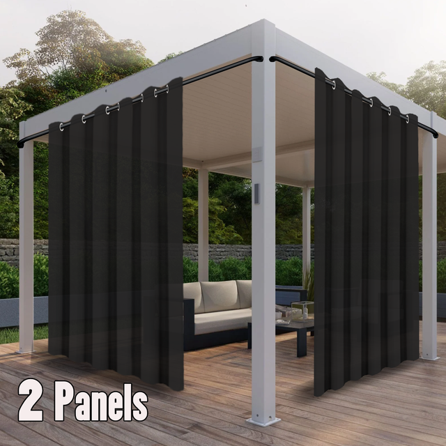 2PCS Heavy-Duty Waterproof Outdoor Curtains - Sunscreen, UV Guard,.Anti-Rust Grommets - Privacy Enhancing, Weatherproof Design